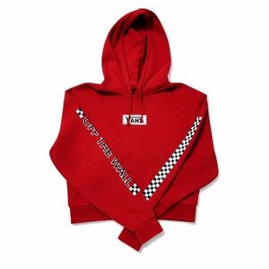Vans Off The Wall Red Cropped Hoodie Checkerboard Sleeve Size S